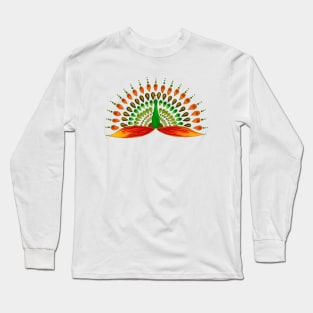 Orange and green mandala peacock Long Sleeve T-Shirt